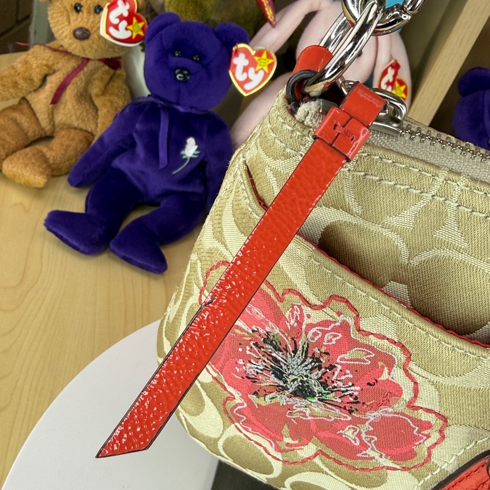 💥COACH - RARE Poppy Khaki Signature Coral Flower Sequin Crossbody Bag - 45U099 - Picture 5 of 13